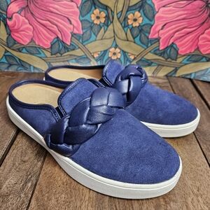 Revitalign Navy Suede Mule Barbados Hanna Braid Detail